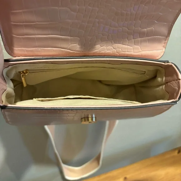 Precious Blush Pink Croc-Embossed Handbag with Bamboo look Handle & Gold Accent - Picture 6 of 6